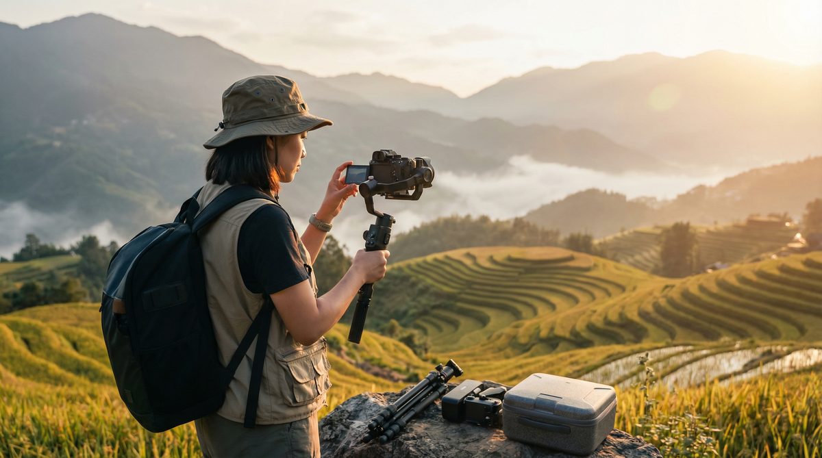 学生情侣旅途测评视频拍摄